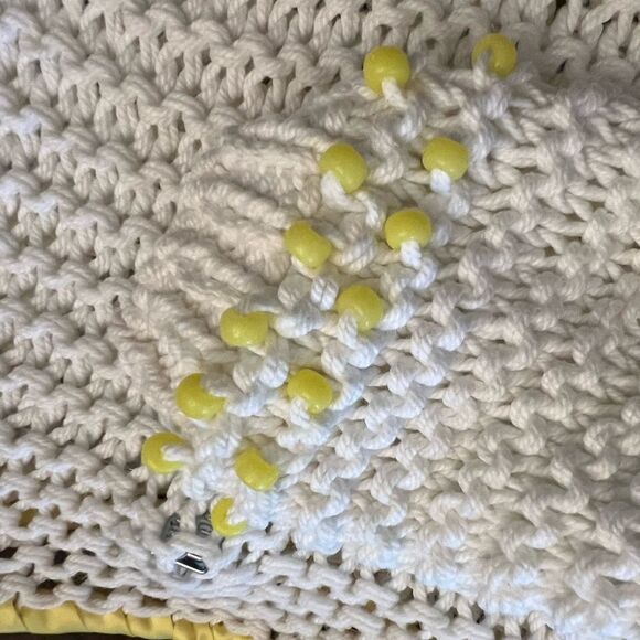 Hand knit Beautiful white and yellow ribbon beaded sweater. Women’s size Medium. - Picture 5 of 8